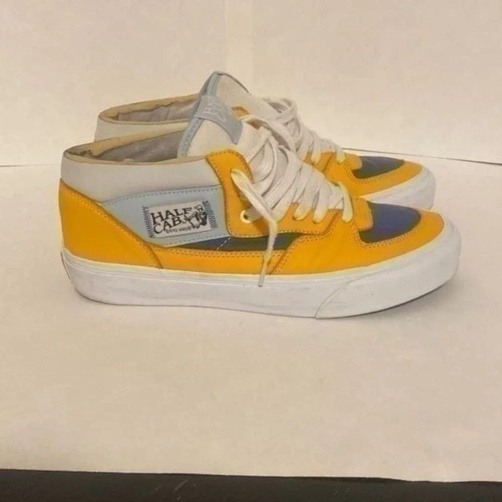 Vans Vault Half Cab EF VLT LX VN0A5HUS4GJ Gold Blue‎ White Leather Size 9.5